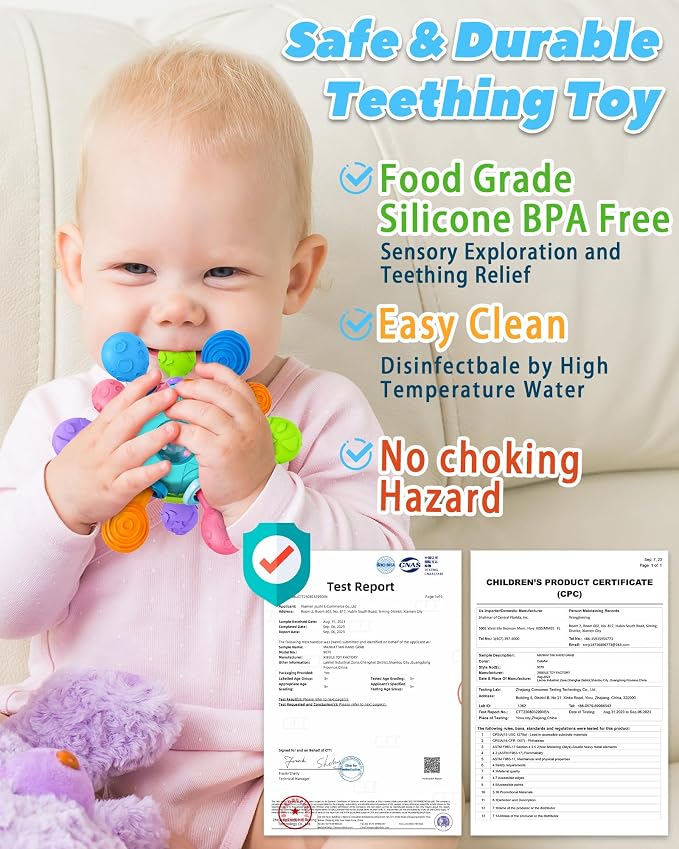 Baby Teething Toys for Babies Infants, Tummy Time Montessori Toys for Babies, Newborn Infant Rattles Chew Sensory Toys, Baby Shower Gifts for Boys