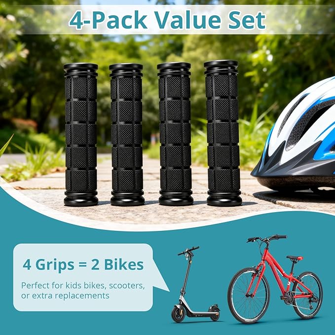 CHUNZEXI 4 PCS Bike Handlebar Grips, Rubber Bicycle Bar Grips Replacement, Non-Slip Handle Grips for Kids Bikes, Scooters, BMX, Mountain & Cruiser Bikes
