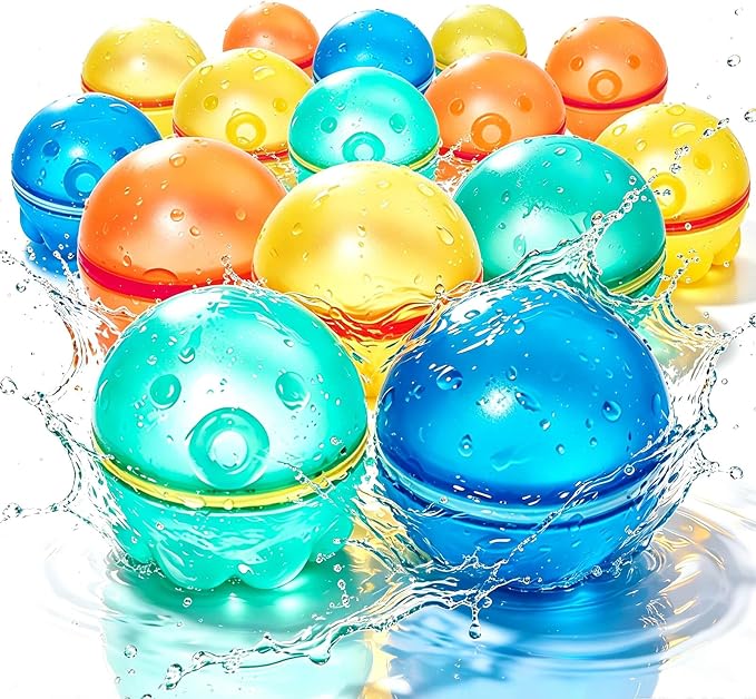 Reusable Water Balloons 16PCS: Summer Water Toys for Pool Beach & Outdoor,Magnetic Splash Balls for Kids Fun Games & Activities,Self-Sealing Refillable Water Bombs for Kids Ages 3-14