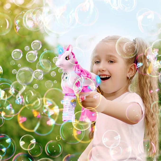Pink Unicorn Bubble Gun for Kids – Automatic Bubble Machine Blower Toy | Cute Bubble Blaster for Toddlers, Boys & Girls | Outdoor Play, Birthday Party & Summer Fun