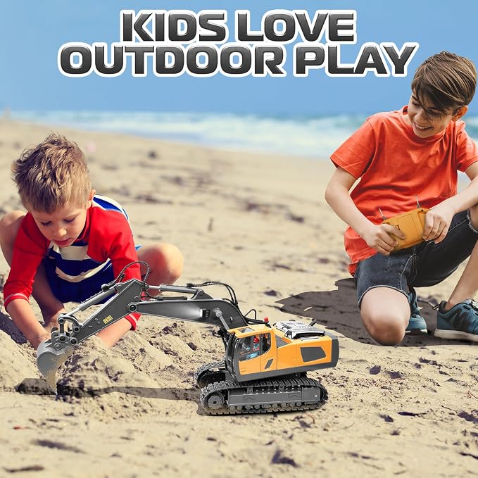 Samtop Remote Control Excavator Toys, 11 Channel 1:20 RC Construction Vehicles, 680° Rotation Car Toys for 6 7 8 9 10 Year Old Boys Kids, RC Truck Digger Toys Christmas 3 4 5 Birthday Gifts