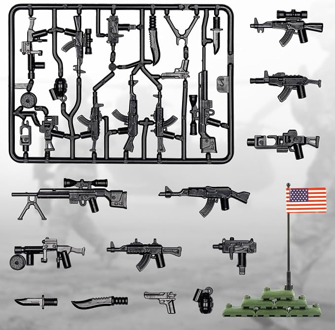 54 Pcs Military U.S. Weapons Pack - U.S.-Vietnam War Toy Set - Compatible with Major Brands, 3 Years and Up