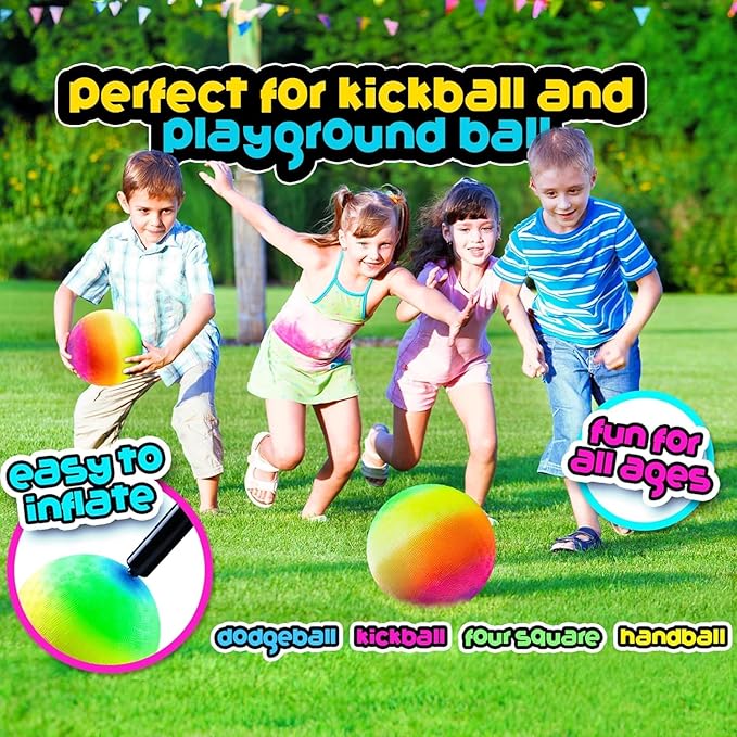 PlayBolt Rainbow Playground Ball - 8.5Inch (Pack of 1) Rubber Bouncy Inflatable Balls for Kids and Adults, Indoor and Outdoor Games, Kickball, Dodgeball, Four Square, and More
