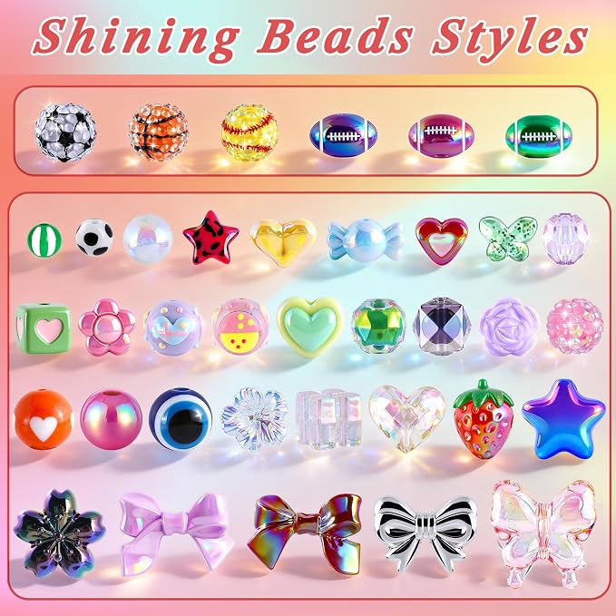 TOHONGADON 1812 Pcs Bead Keychain Making Kit, 7 Color Rainbow Beads Bag Charm Kit, Keychain Making Supplies with Beads, Great for Gifts, Festival, Party, Activity