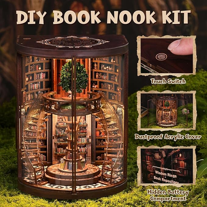 DIY Miniature House Kit, Book Nook Kit, 3D Wooden Puzzles Bookshelf Craft Kits, Dollhouse Kit with LED Light, Mini Building Kit for Adults Teen to Build (Dreamy Bookstore)