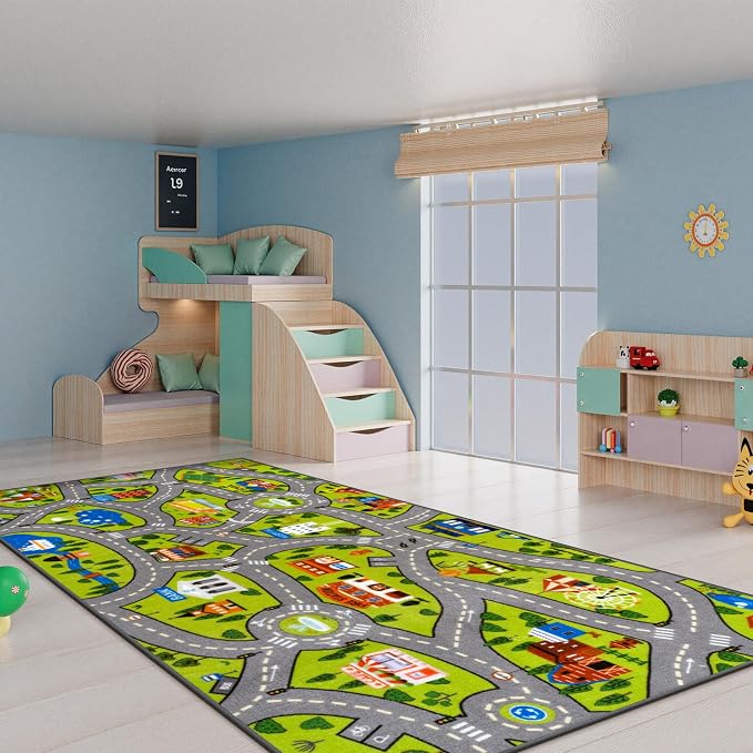 STARUIA Washable Kids Rug Play Mat - Non-Slip Car Rug for Toddlers, Fun Learning City Road Rugs Car Mat for Kids Playroom, Kid Area Carpet for Bedroom Classroom, 79"x39"