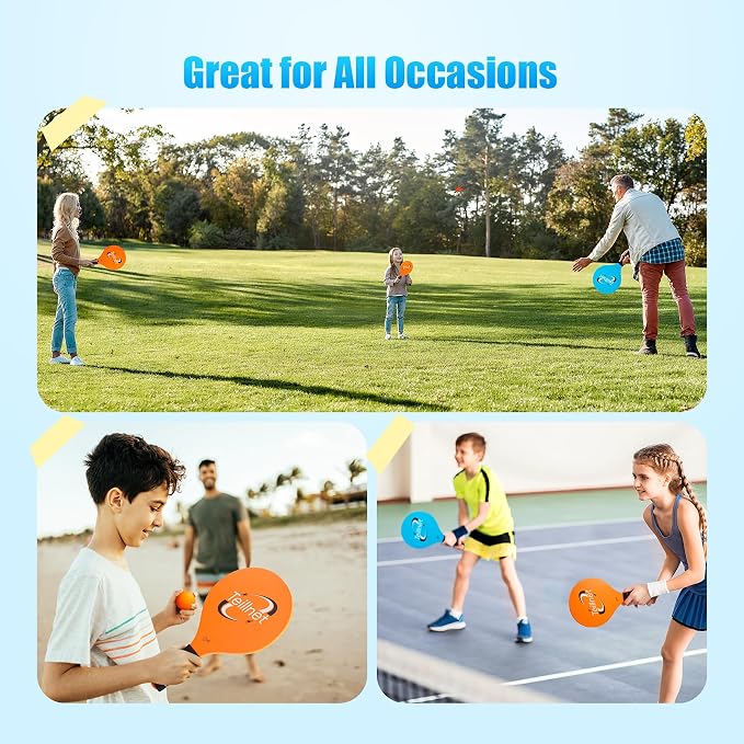 TEILLNET Beach Paddle Ball Set, Family Games for Kids and Adults, Badminton Set with 4 Rackets, Indoor Outdoor Sports Toys Lawn Camping Backyards Yard Games Summer Gifts for Boys Girls