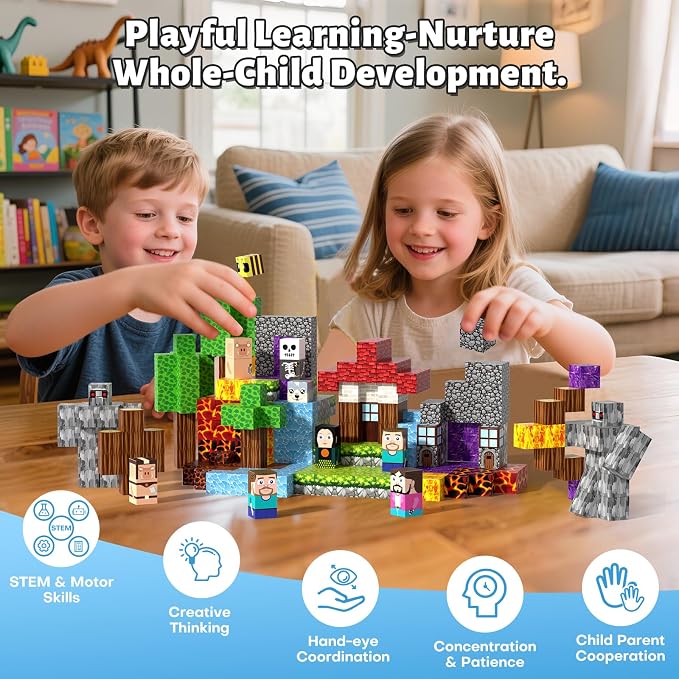150pcs Magnetic Blocks, Magnetic Building Blocks, Magnet Tiles with Adventure World Blocks, Magnetic Blocks for Kids Ages 4-8, STEM Sensory Toys for Ages 3+ Toddlers Girl Boys Birthday Gifts