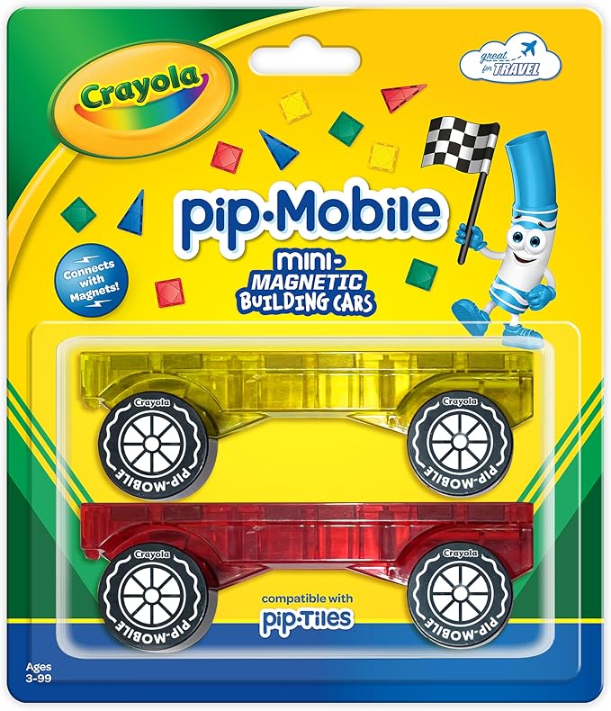 Crayola PIP-Mobiles Rolling Chassis Accessory for Magnetic Building Tiles – Add Wheels to Crayola PIP-Tile Sets – STEM Learning Toy for Kids Ages 3+ – Creative Educational Travel Toy - 2-Pack (Bold)