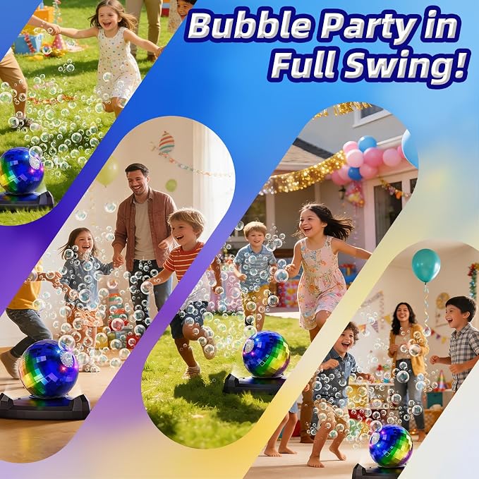 Bubble Machine for Kids & Toddlers 1-3, Automatic Disco Bubble Blower Maker with Bubble Toys, LED Lights & 360° Rotation, 10000+ Bubbles Per Min, Outdoor Game Toy for Easter Birthday Party