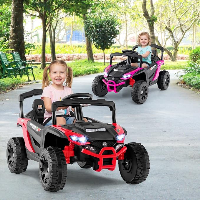 Costzon 12V Kids UTV Ride On Car, Battery Powered Electric Vehicle with Remote Control, 3 Speeds, LED Lights, Music, Horn & Spring Suspension, Off-Road UTV for Boys & Girls 3+ Years Old (Red)