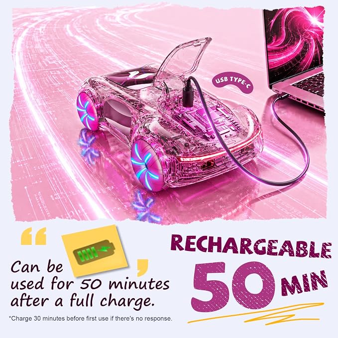 AEROQUEST Pink Hand Controlled RC Cars for Girls | Remote Control Stunt Drift USB-C Charging Light Spray Sound Gesture Sensing Spotrs Birthday Holiday Gifts 2.4GHz 4WD