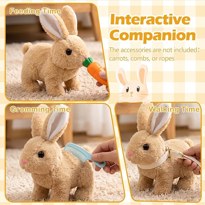 Hunfur Realistic Bunny Toy that Moves, Hopping Walking Bunny Toy for Kids, Interactive Animated Bunny Plush, Cute Electric Bunny Toy Gift for Girls Boys Toddler Easter Toy