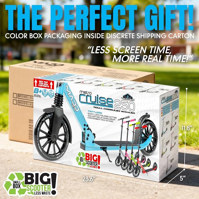 Kick Scooter for Kids, Teens & Adults - Lightweight Durable Frame, Smooth Ride, Sturdy Deck - Fun Rides for All Ages - Madd Gear