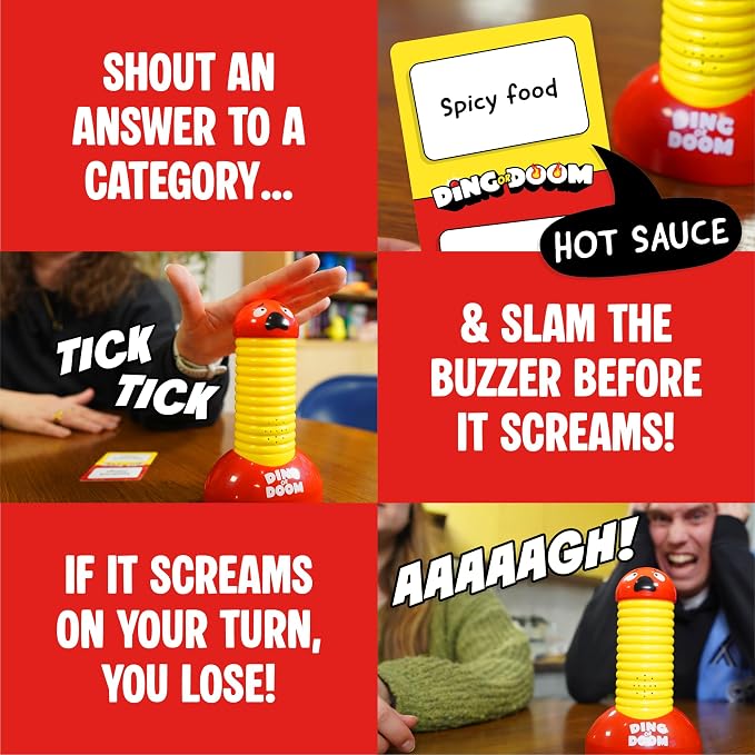 Lucky Egg Ding Or Doom – Fast-Paced Buzzer Party Game for Kids, Teens & Adults – Quick Thinking Category Game with 200 Prompts – Fun Family & Party Game Night Game for 2+ Players (Ages 12+)