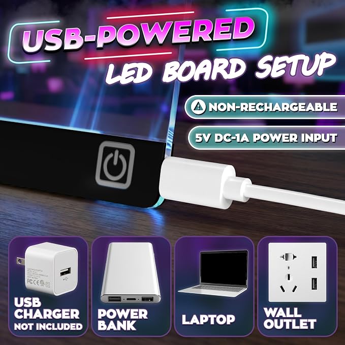 LED Drawing Board with USB-C Power – 16 Inch Acrylic Light Board for Tracing with Edge-Lit Color-Changing Glow, 7 LED Colors, 6 Light Modes – Plug-and-Play Kit with Markers, Stands, Gift Box (Black)