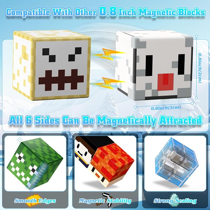 150PCS Magnetic Blocks, Magnetic Building Blocks, Magnet Blocks Cubes, STEM Educational Stacking Magnet Toy for Kids Ages 3 4 5 6 7 8 9 10 11 12, Birthday Gifts for Boys and Girls - Snow World