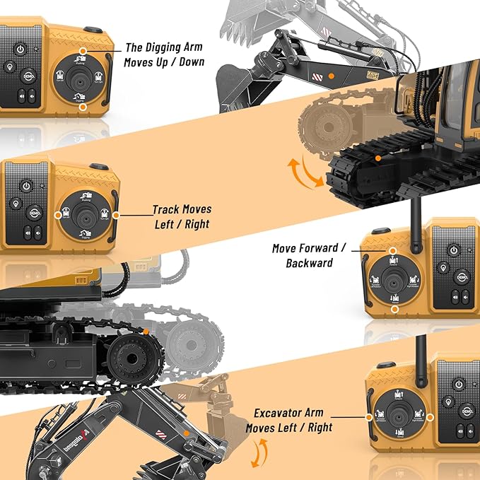 kolegend 3 in 1 Remote Control Excavator Toy 14 Channel RC Excavator Toy for Boys 3-12 with Bucket/Claw/Drill 2.4GHz Full Functional Construction Vehicles Toys Gift for 6 7 8 9 10 Years Old Kids Boys