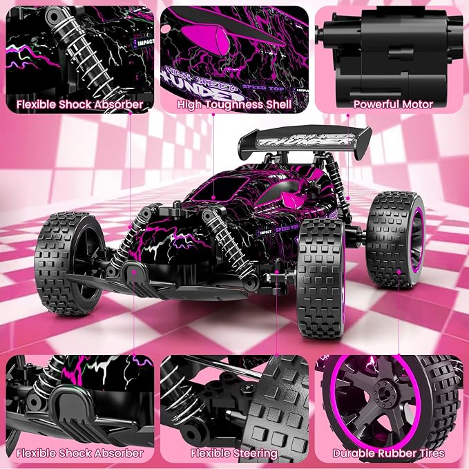 Tecnock RC Cars for Kids, 1:18 Scale 2WD RC Car with LED Lights, 2.4GHz Remote Control Car with USB-C Easy Charging & 50 Mins Playtime, Toys Gifts for Boys & Girls Ages 8-12