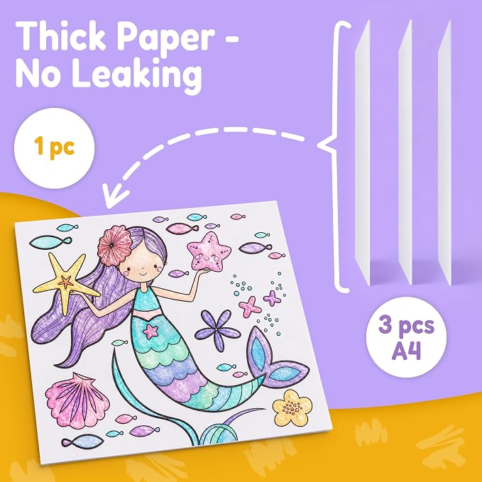 JoyCat Paint with Water Coloring Books & Creative Sticker(Ocean Princess) | Watercolor & Sticker Activity - 200 Pcs Stickers for Kids, Toddler Painting Set, Art & Craft Travel Toy Gifts for Boys Girls