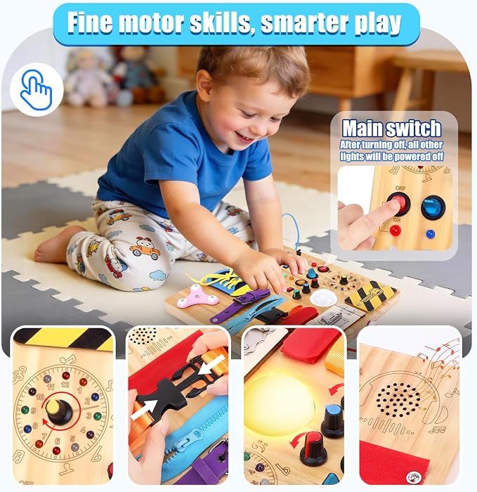 Konijiwa Busy Board - Montessori Toys for 1-3 Years Old Boys & Girls | Sensory Toys for Kids with Autism | Toddlers Learning Activity for Early Development (Busy Board v3)