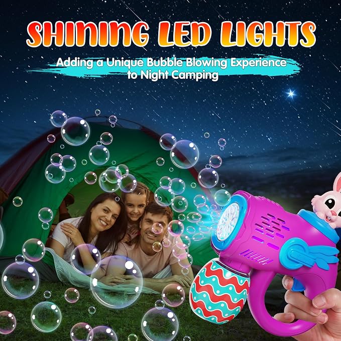 IFLOVE Bubble Guns for Kids 2 Pack, Bunny Bubble Machine Ages 3-8 Outdoor | Bunny & Easter egg design, 12 outlets blow 5,000+ bubbles; 10 solution packs; summer outdoor toy; needs 4 AA batteries