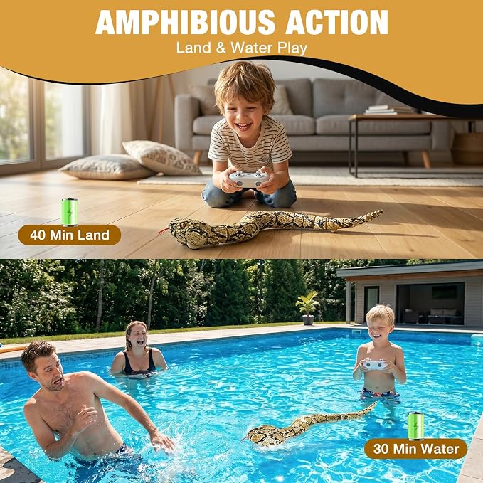 Remote Control Snake Toy Amphibious RC Snake with Realistic Movement Land & Water Modes Pool Prank Games for Indoor Outdoor Fun Birthday Gifts for Boys Girls Ages 5–13