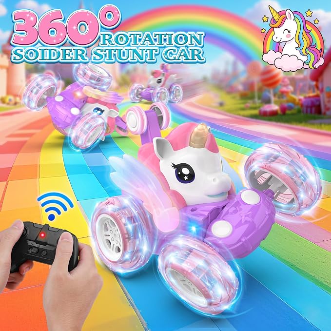 Mafbeanl Remote Control Car Stunt RC Cars 360° Rotating with 2.4GHz Rechargeable Wheel Lights Toys Car Gift for Boys Girls 3 4 5 6 7 8 9 10 11 12 (Pink)