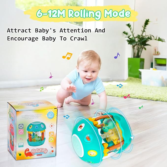 M SANMERSEN Baby Boy Toys, Dinosaur Rotating Light Up Musical Baby Toys for 12-18 Months Newborn Infant Crawling Tummy Time Toys, Birthday Easter Gifts for Baby Boys- Green