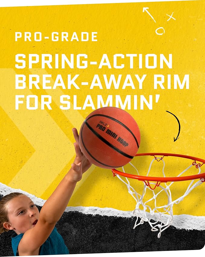 SKLZ Pro Mini Indoor Basketball Hoop with Ball, Over the Door, Shatter-Proof Backboard, Spring-Action Break-Away Steel Rim, Great for Home, Dorm Room, and Office