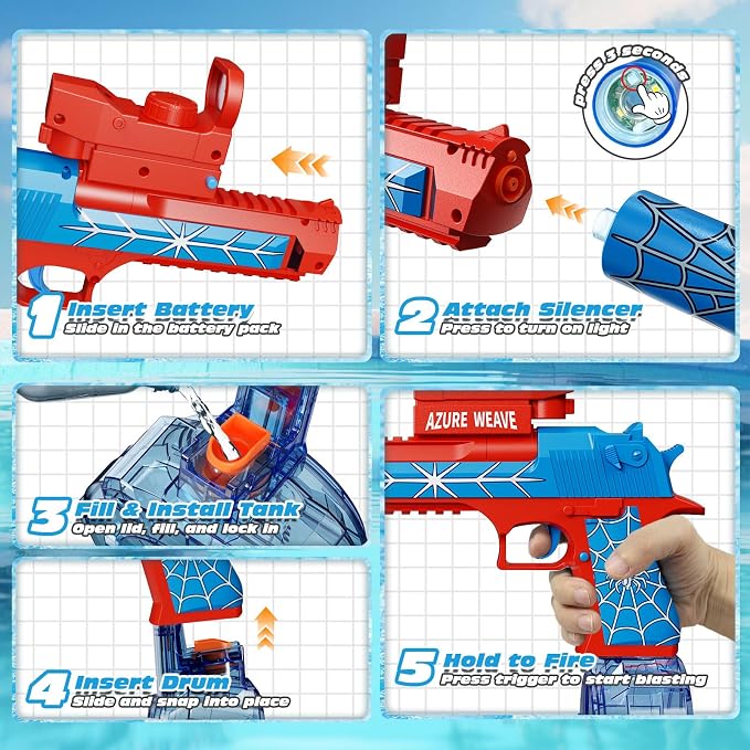 Electric Water Gun for Adults and Kids, Automatic Squirt Gun, Battery Powered Water Pistol with Light-Up Muzzle, 26-32 FT Long Range, Summer Outdoor Beach Pool Party Toy Gift