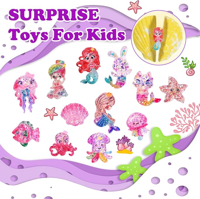 Bath Bombs for Kids with Surprise Toys Inside, 12 Pcs Kids Bath Bombs Gifts for Birthday Christmas Easter Party Favor, Handmade Shell Bubble Bath Kit with Mermaid Toys for 4 5 6 7 8 Year Old Girls