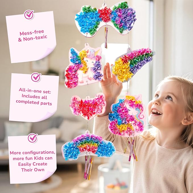 Poke-in Wind Chime Craft Kit for Kids, 3D Magical Fantasy DIY Set with Audible Wind Chime Pieces, 6 EVA Magical Figures, Mess-Free Creative Activity, Arts and Crafts & Birthday Gift for kids Age 3+