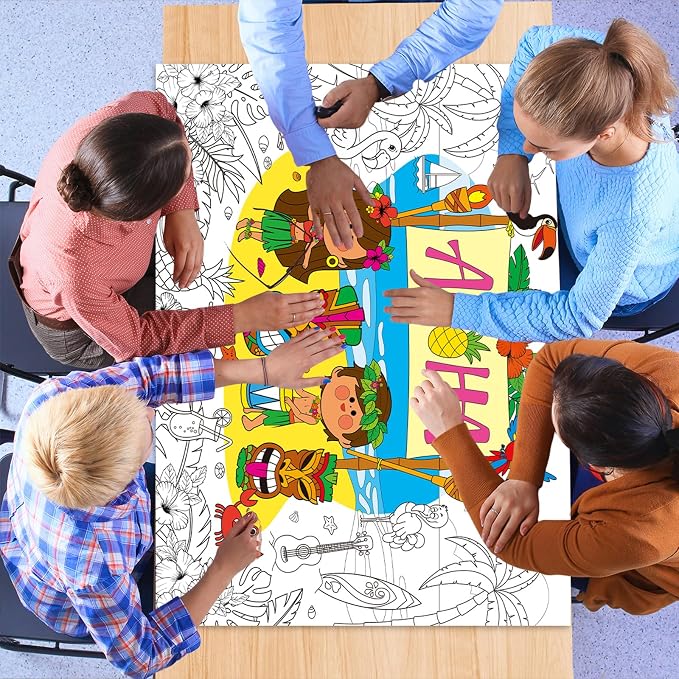 ZOIIWA Hawaiian Aloha Giant Coloring Poster Large Summer Coloring Sheet Big Luau Tropical Table Cloth Jumbo Books Page for Home Craft Activity Game Birthday Party Decoration Supplies 31.5 x 43.3 Inch