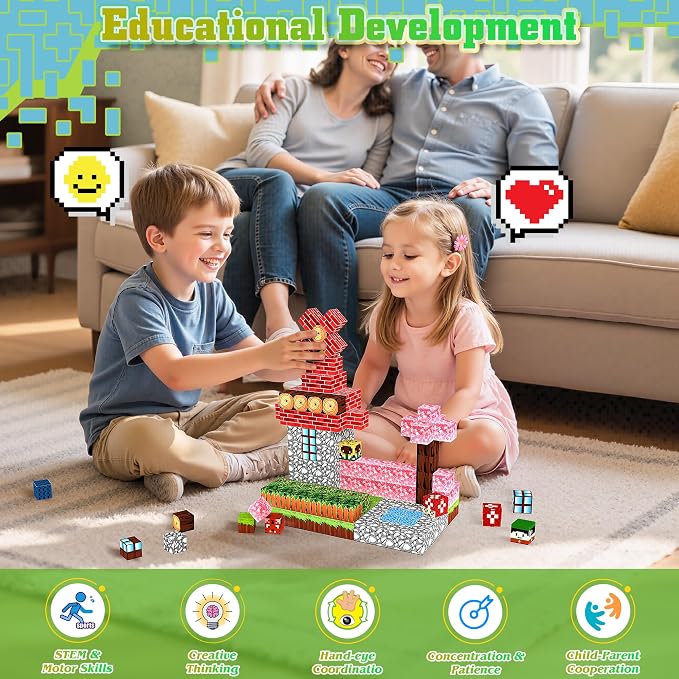 150PCS Magnetic Blocks, Magnetic Building Blocks, Magnet Blocks Cubes, STEM Educational Stacking Magnet Toy for Kids Ages 3 4 5 6 7 8 9 10 11 12, Birthday Gifts for Boys, Girls - Forest World