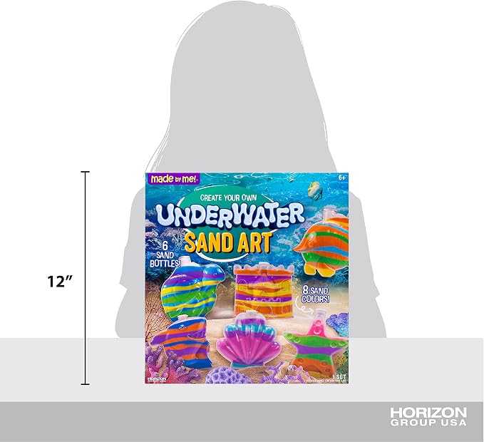 Made By Me Create Your Own Underwater Sand Art, Includes 6 Ocean-Themed Bottles, 8 Sand Colors, Glitter, & Funnel, Great Staycation or Group Activity, Party Idea, DIY Sand Art For Kids Ages 6, 7, 8, 9
