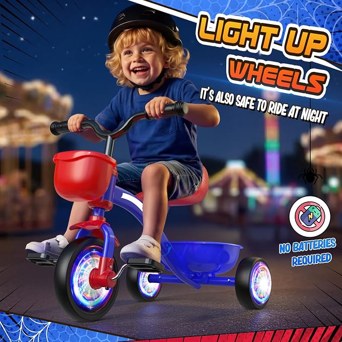 Tricycle for Toddlers 1-3 3-5 Year Olds, Unicorn Toddler Bike Baby Balance Bike with Colorful Lighting Wheels & Large Basket, Birthday Gift and Toy for 1 2 3 4 5 Year Olds Girls Boys
