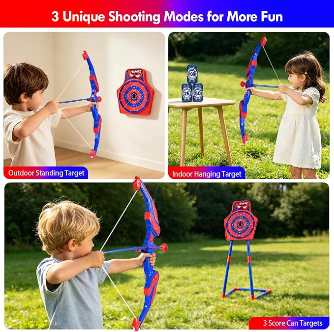 Bow and Arrow for Kids,LED Light Up Archery Set with 10 Suction Cup Arrows, 1 Standing Target, 3 Score Targets & 1 Quiver | Indoor Outdoor Sport Gifts for Boys Girls Ages 4 5 6 7 8 9 10