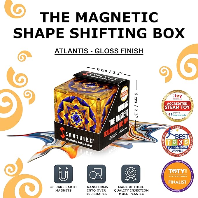 Shashibo Sensory Fidget Toy for Adults & Kids, Stress Relief Fidget Toy for Adults, Teens & Kids, Cool Fidget Toys for Desk, Classroom Must Have, Sensory Shape Shifting Cube, 100+ Possible Shapes