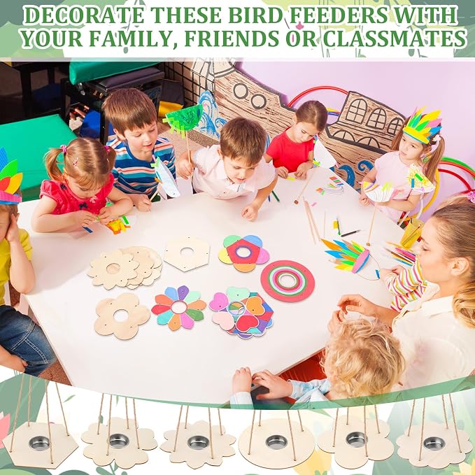 DoubleFill 60 Pcs Bird Feeder Craft Kits for Kids Ages 3-8 Make Your Own Bird Feeders Kids Arts and Crafts DIY Wooden Art Painting Flock Feeders for Outside DIY Vbs Crafts