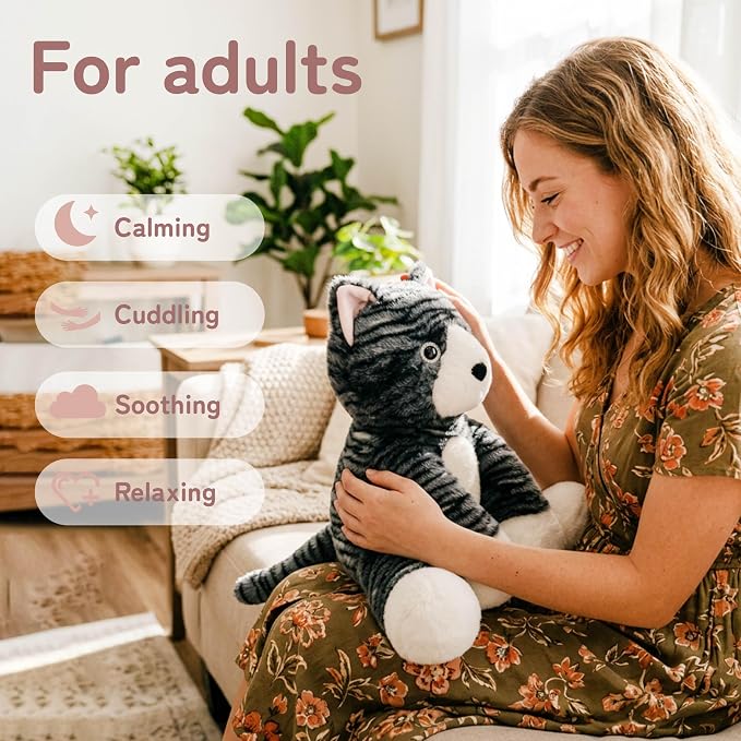 Niuniu Daddy 14" | 3.5 Pound Cat Weighted Stuffed Animals for Kids & Adults, Large Weighted Plush Pillow for Sleeping Calming, Cute Sitting Plush Toy Huggable Gift for Everyday Comfort