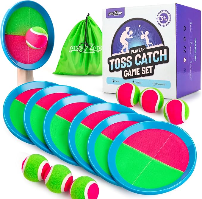 PlayZap Toss and Catch Ball Set - Outdoor Toys for Family Games - Outside Yard Pool Beach Toys for 3 4 5 6 7 8+ Years Old Boys Girls - Classic Birthday Gift for Kids Youth Adults