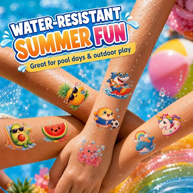 JCFIRE Temporary Tattoos for Kids Adults, Pool Hawaiian Luau Summer Party Decorations, Cute Summer Tattoos Stickers, Party Favors Rewards Supplies