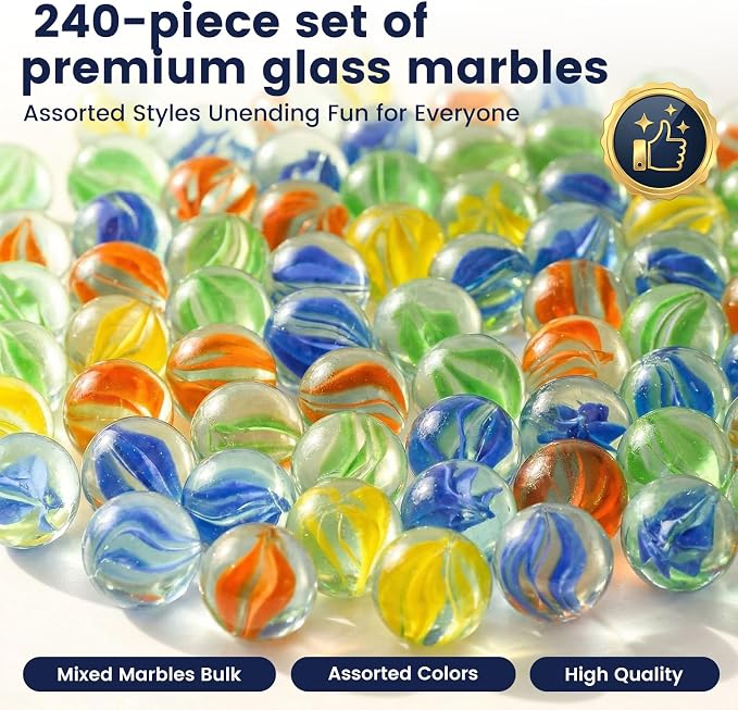 SallyFashion 240PCS Marbles for Kids, Cat Eye Marbles Mixed 5 Colors for Chinese Checkers, Marble Run Toys, Board Games