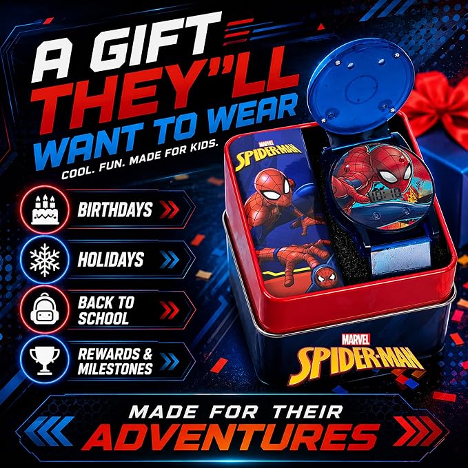 Marvel Spider-Man Kids Watches – Digital Display, Interactive Features, Adjustable Strap, Vibrant Spider-Man Graphics, Durable for Active Kids