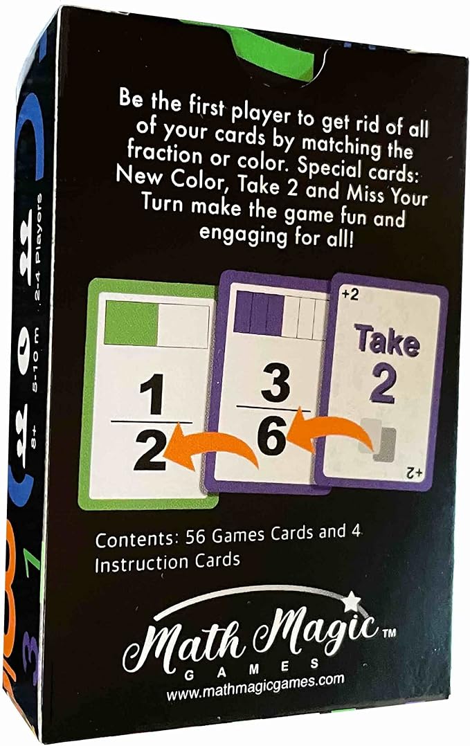 Fractions Wild - Match Fraction Number or Color to be The First to get rid of All Your Cards! Easy to Learn, Fun to pla Math Game for 3rd, 4th, 5th and 6th Grades.