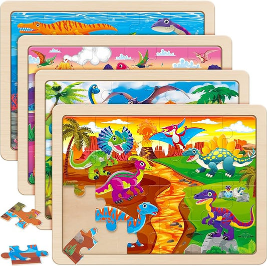 SYNARRY Large Wooden Dinosaur Puzzles for Toddlers 3-5, Wood Puzzles for Kids Ages 4-6, Dinosaur Toys for Kids 3-5, Preschool Educational Learning Toys, Easter Basket Stuffers for Boys Girls