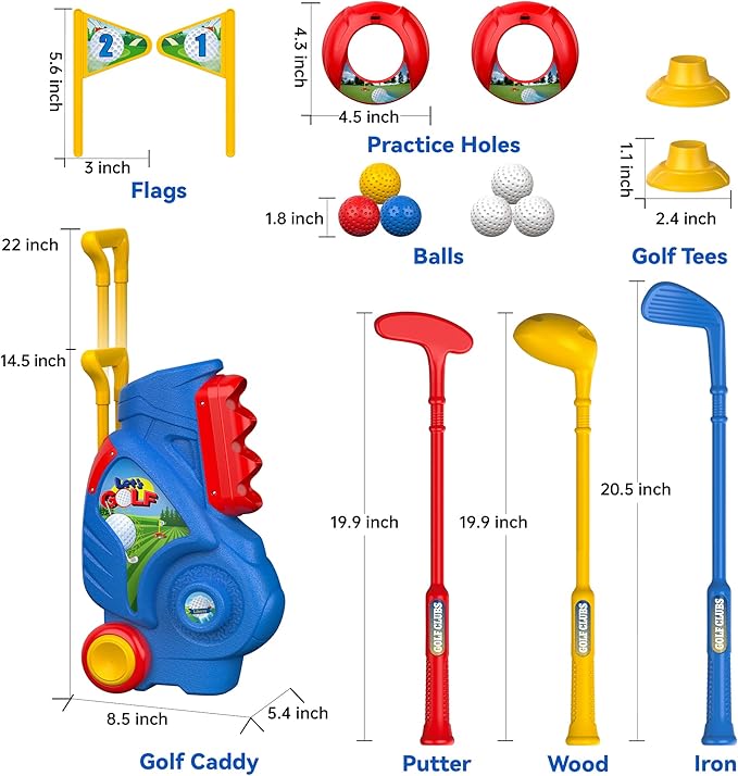 Liberry Toddler Golf Set, Upgraded Kids Golf Cart with Unique Shoulder Strap Design, Indoor Outdoor Sports Toys Gifts for Boys Girls 2 3 4 Years Old