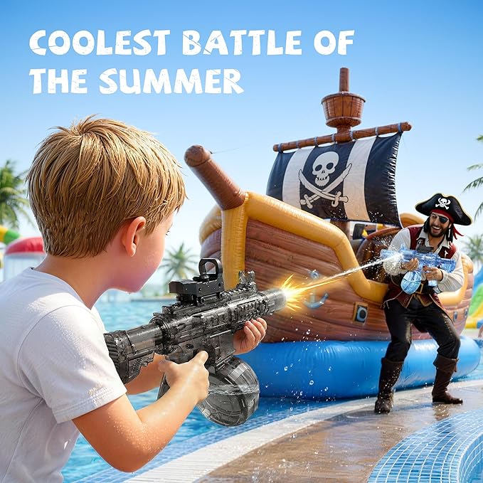 2 Pack Water Gun for Kids, Squirt Guns for Kids with LED Light & 25 FT Shooting Range, Large Capacity No Leak Water Gun, Summer Swimming Pool Beach Outdoor Water Fighting Parties Toys