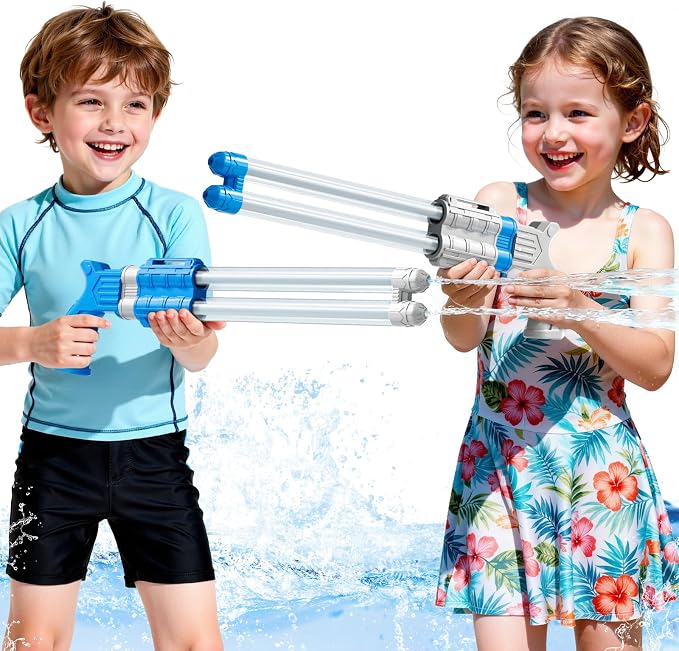 4 Packs Double-Nozzles Water Blaster Pool Toys Set for Kids Ages 3 4 5 6，Pool Beach Water Squirt Guns with Long Shooting Range and Ergonomic Handles, Outdoor Summer Gifts for 3-6 4-8 Year Boys Girls